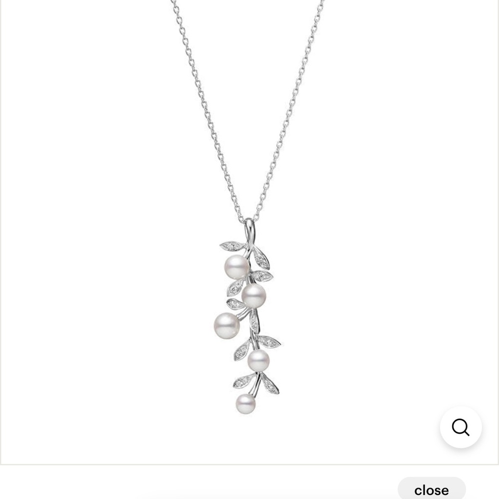 Mikimoto Olive Leaf Necklace in 18k White Gold